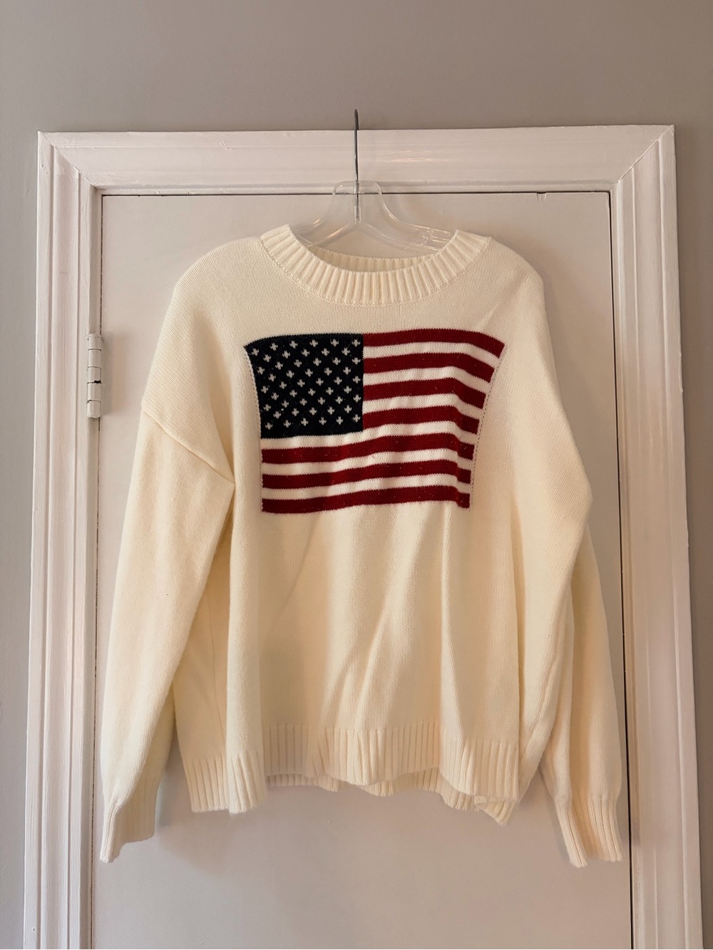 Cream Women's Sweater with American Flag Motif